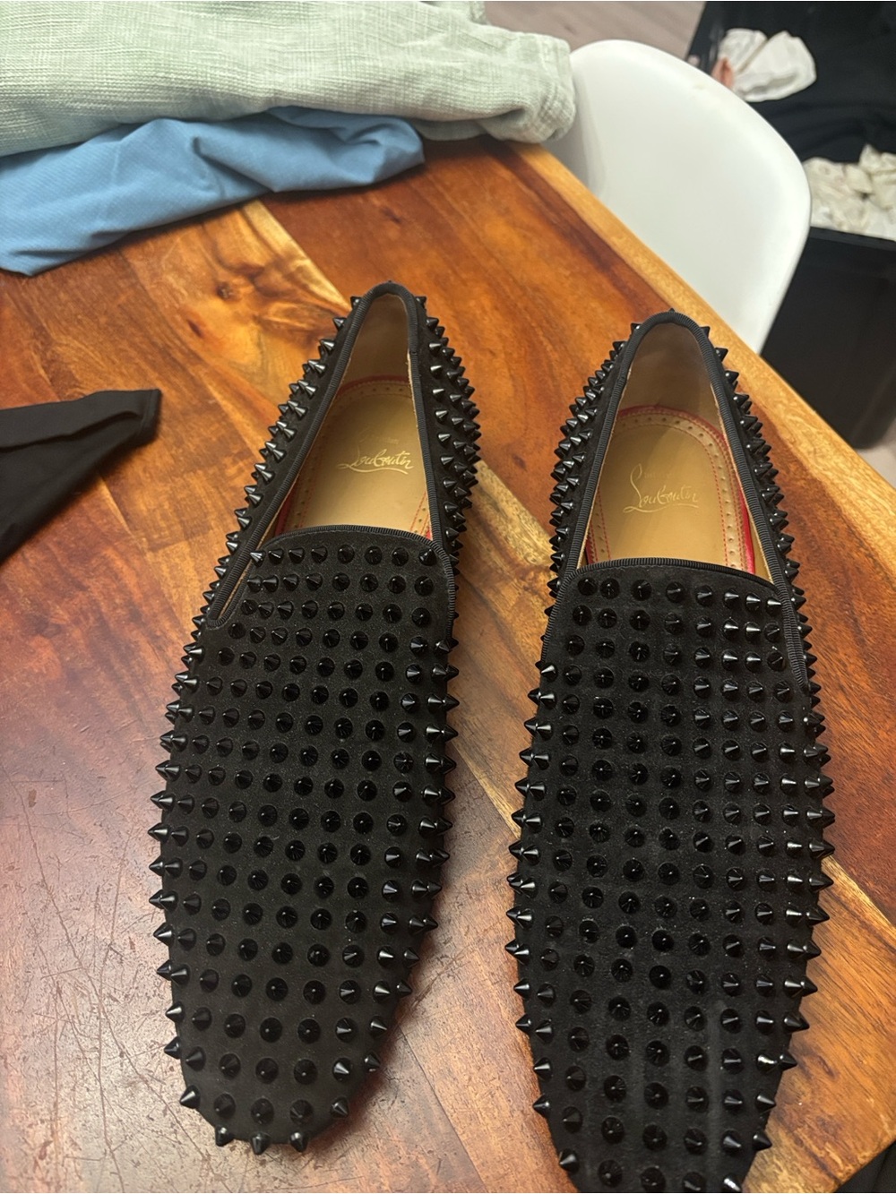 Christian Louboutin Black Suede Spiked Loafers